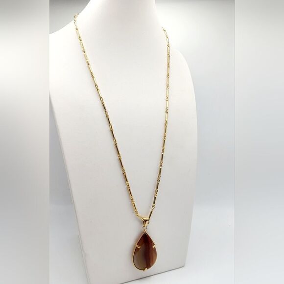Vintage Agate Stone Teardrop Pendant Necklace - Picture 2 of 5